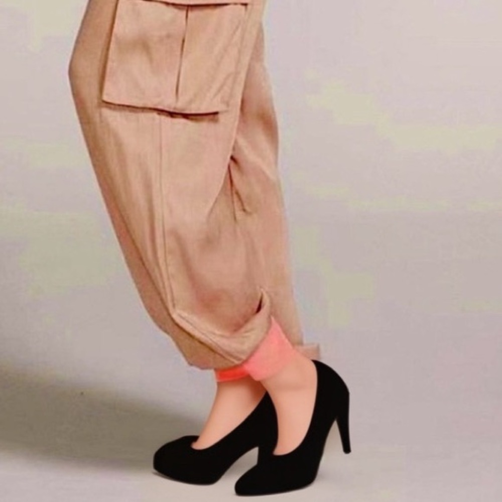 Waist Tie Blush & Dark Pink Contrast Cuffed Cargo Joggers - Satin and Silky